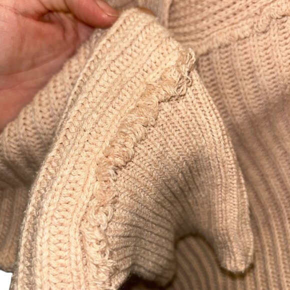 khaki sweater Free People neutral ribbed shawl neck middy collar L - Picture 4 of 6